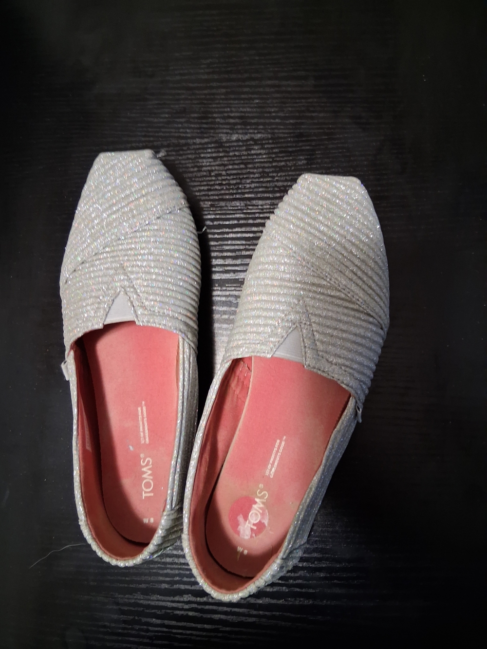 TOMS Women's Silver Sparkle Slip-On Flats